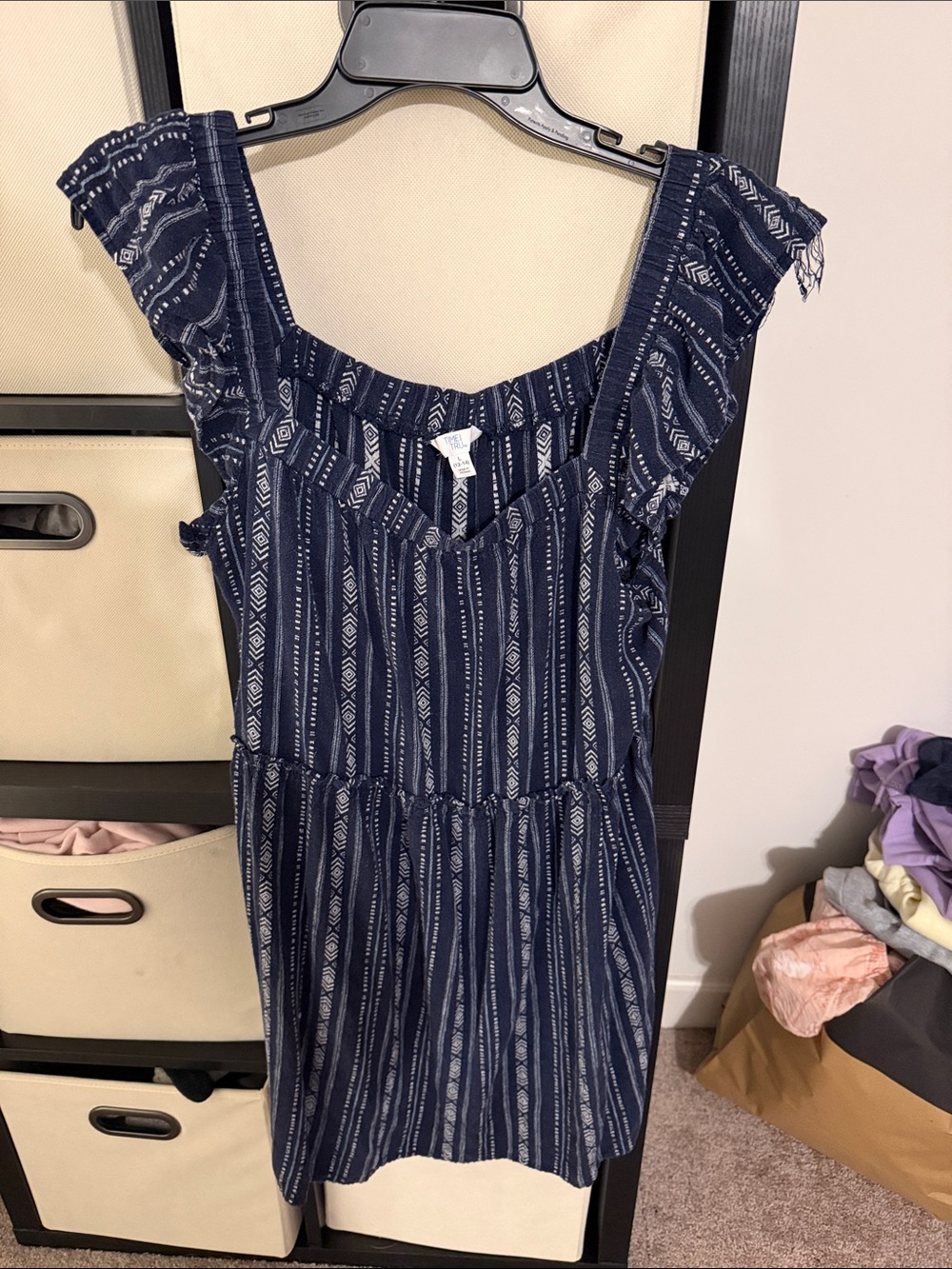 Time and tru Navy Striped Flutter-Sleeve Women’s Dress